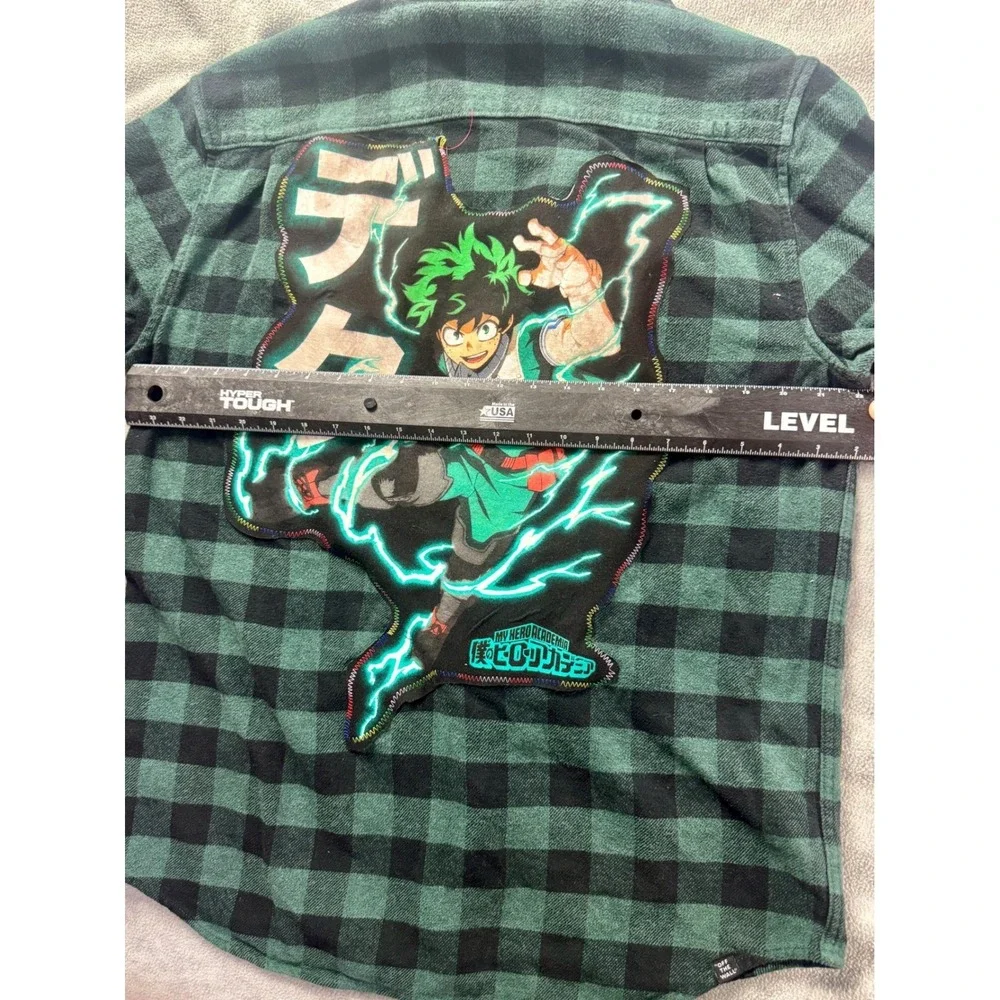 Vans My Hero Academia Deku Custom Plaid Flannel Shirt Mens Large‎ Green Black